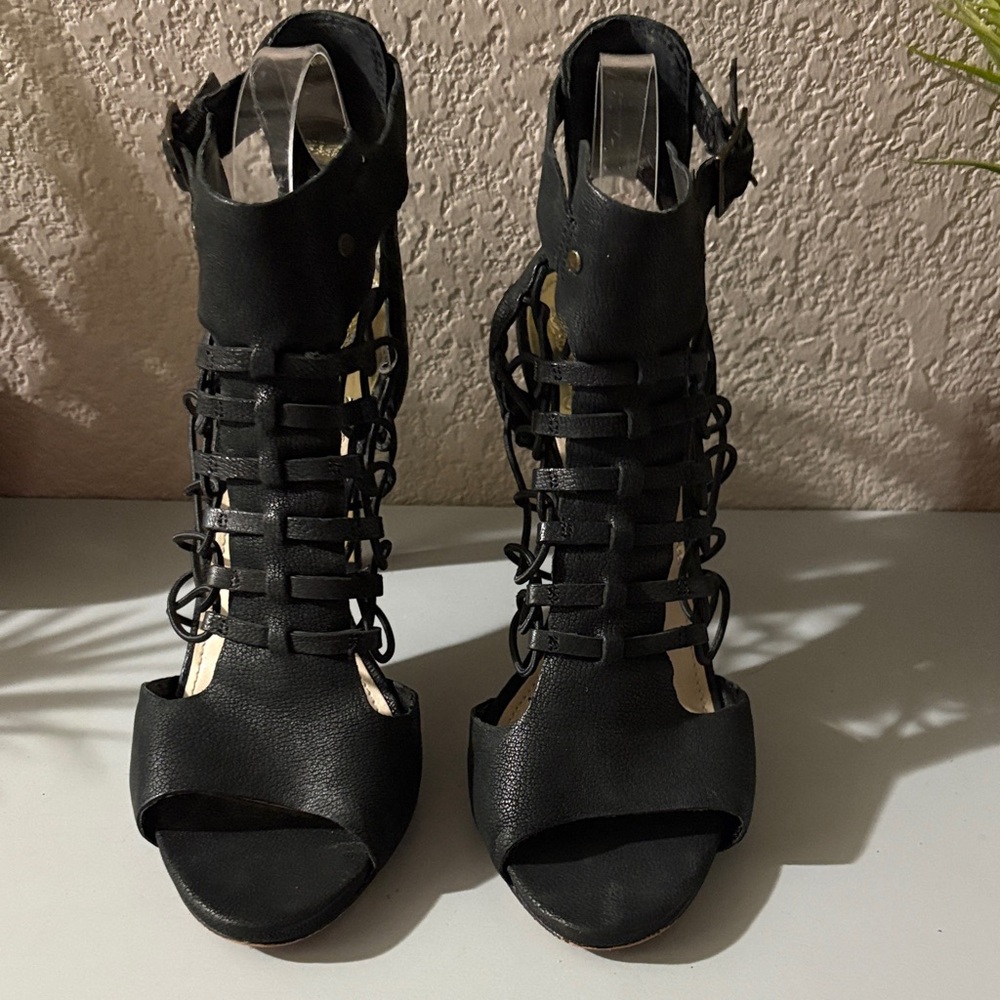 Vince Camuto Black Gladiator Lace-Up Peep-Toe Heels